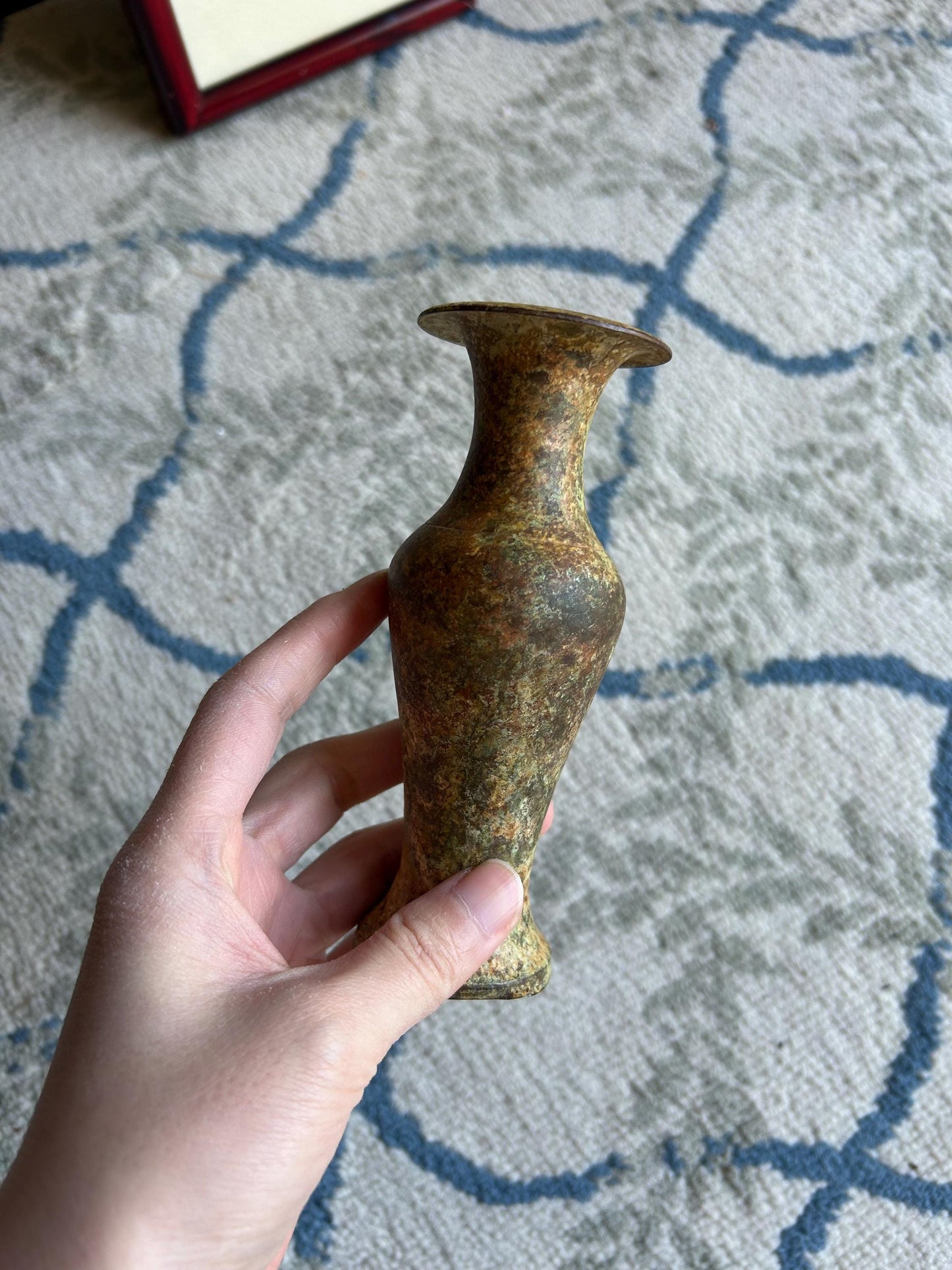 Vintage NYC Studio Bronze Vase - Acid Etched Patina - Mid Century Modernist Small Bud Vase - 1970s New York City Designer Art Scholar Estate