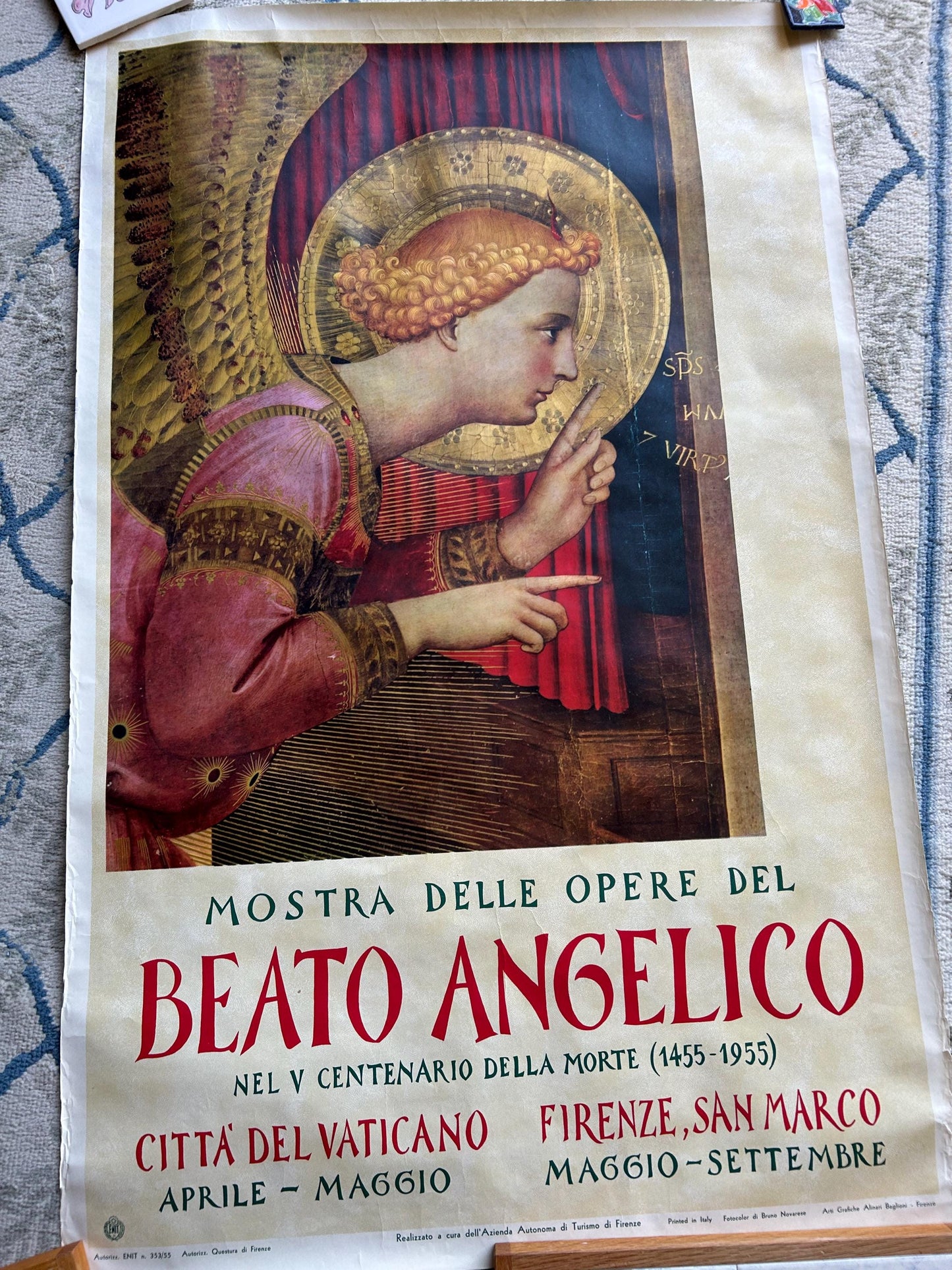 Original 1955 Beato Angelico Exhibition Poster - Vatican & Florence - Authentic Mid-Century Italian Litho - Religious Renaissance Art Decor