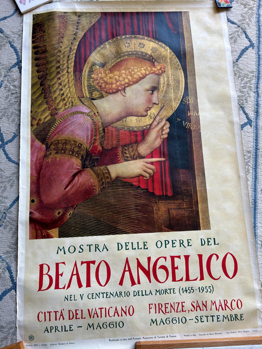 Original 1955 Beato Angelico Exhibition Poster - Vatican & Florence - Authentic Mid-Century Italian Litho - Religious Renaissance Art Decor