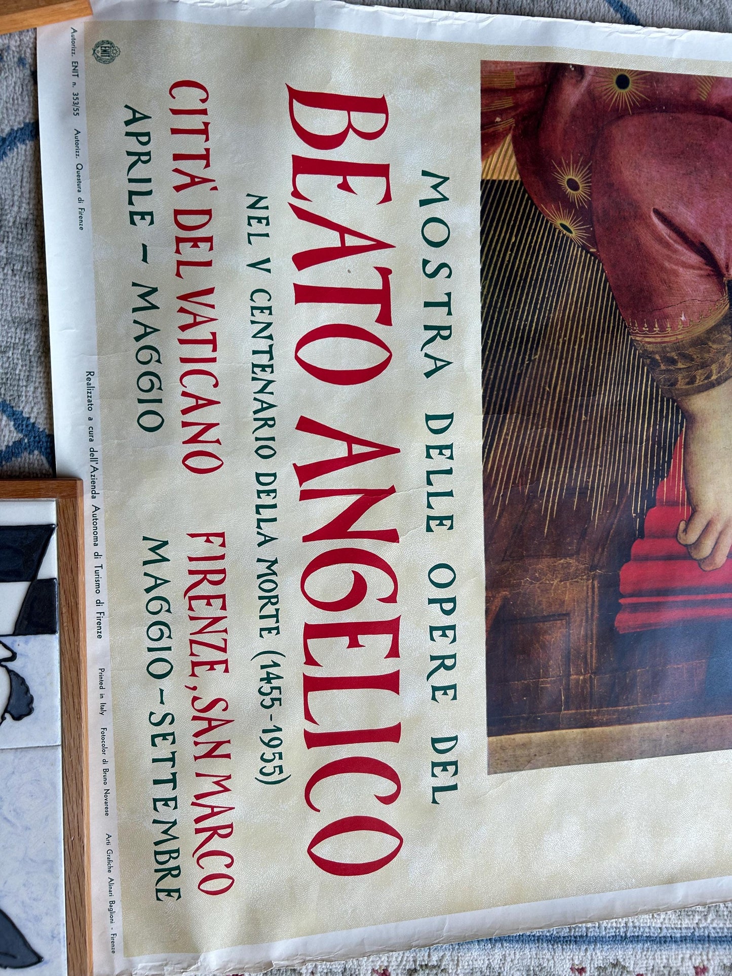 Original 1955 Beato Angelico Exhibition Poster - Vatican & Florence - Authentic Mid-Century Italian Litho - Religious Renaissance Art Decor