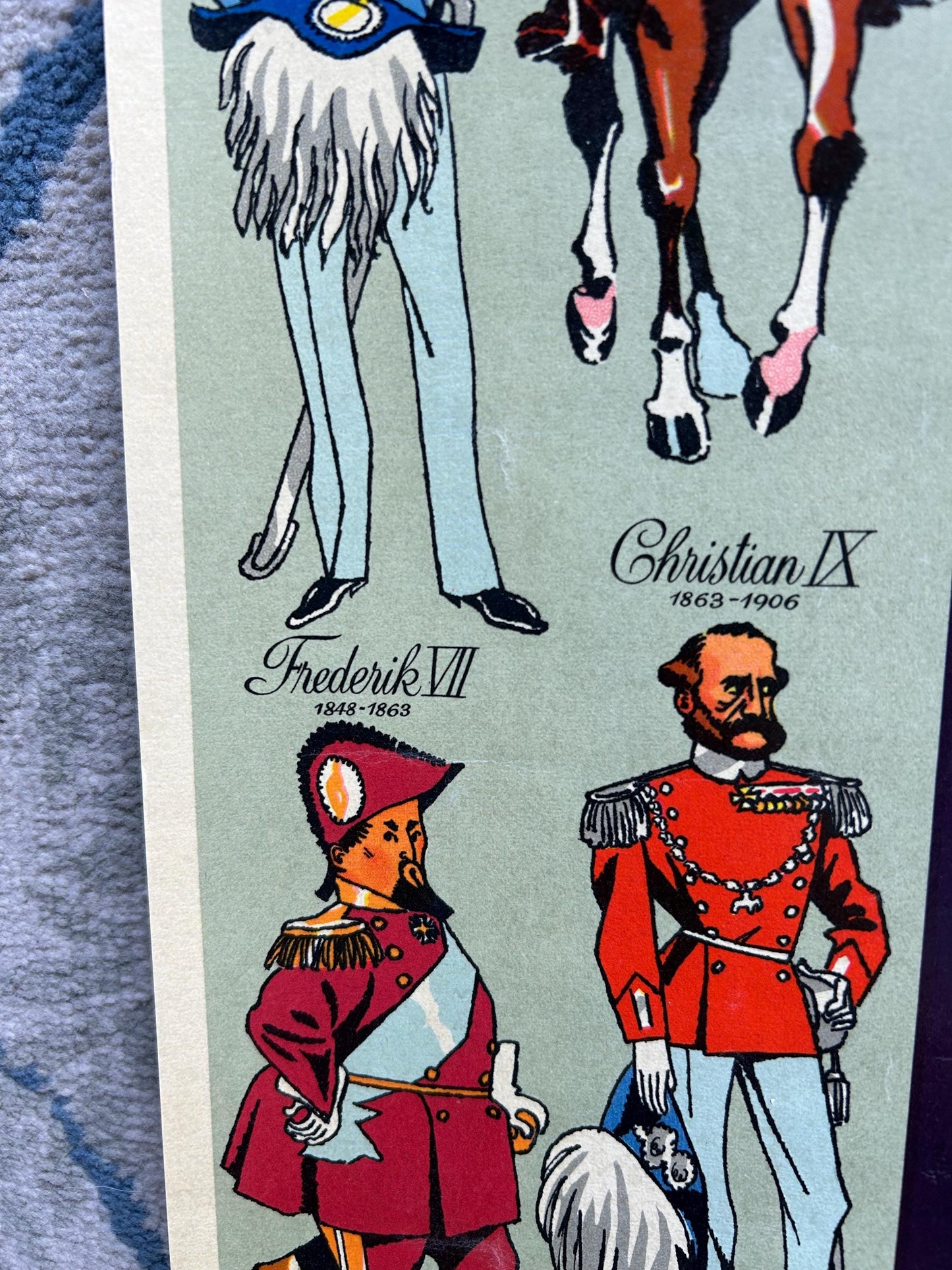 Original 1950s Denmark Royal Lineage Poster - Thelander Illustration - Mid-Century Danish Travel Art - Gorm the Old to Frederik IX