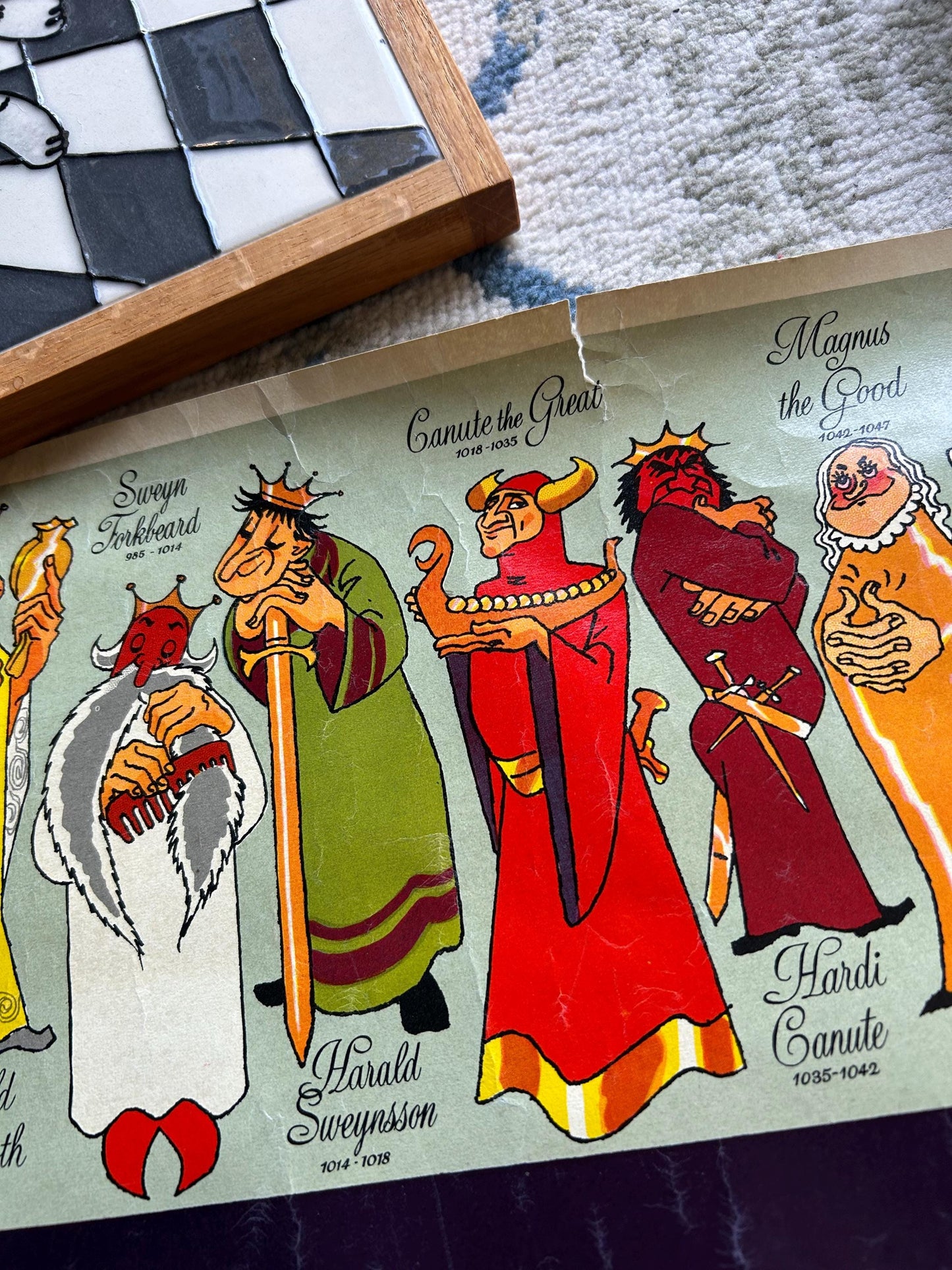 Original 1950s Denmark Royal Lineage Poster - Thelander Illustration - Mid-Century Danish Travel Art - Gorm the Old to Frederik IX