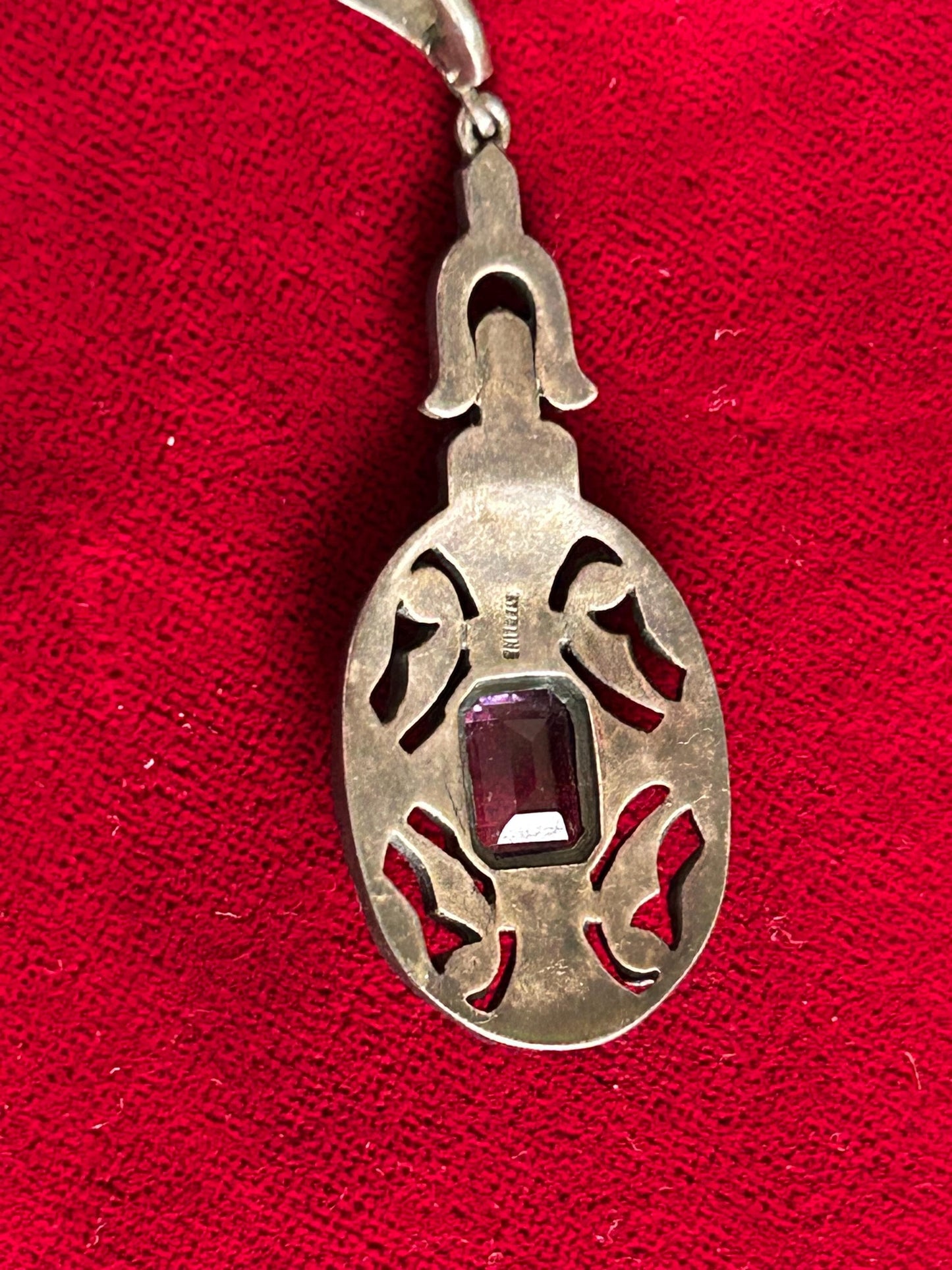 Antique Art Deco Sterling Silver Amethyst Marcasite Drop Earrings