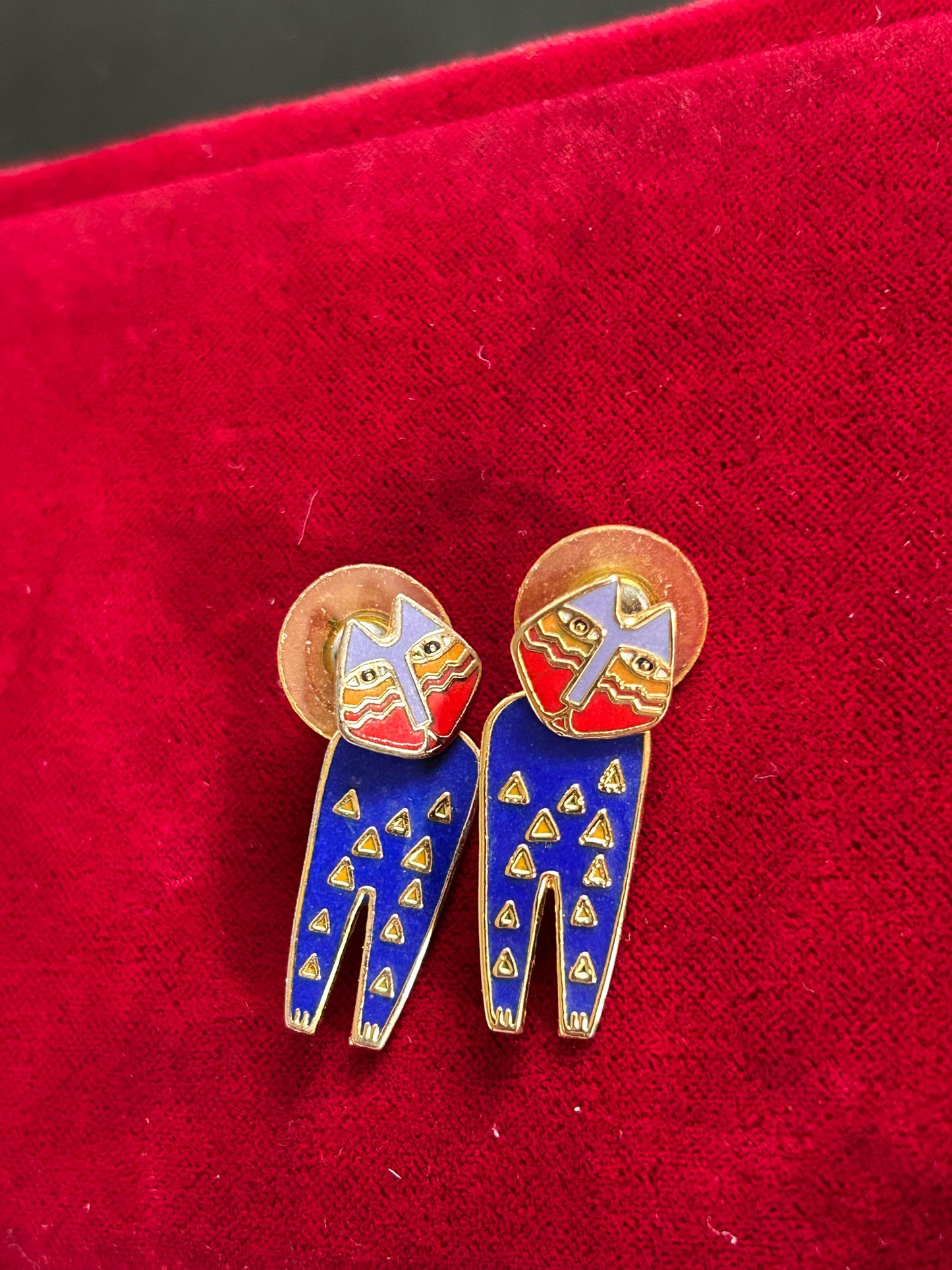 Vintage Laurel Burch MARA Cat Cloisonne Enamel Post Earrings