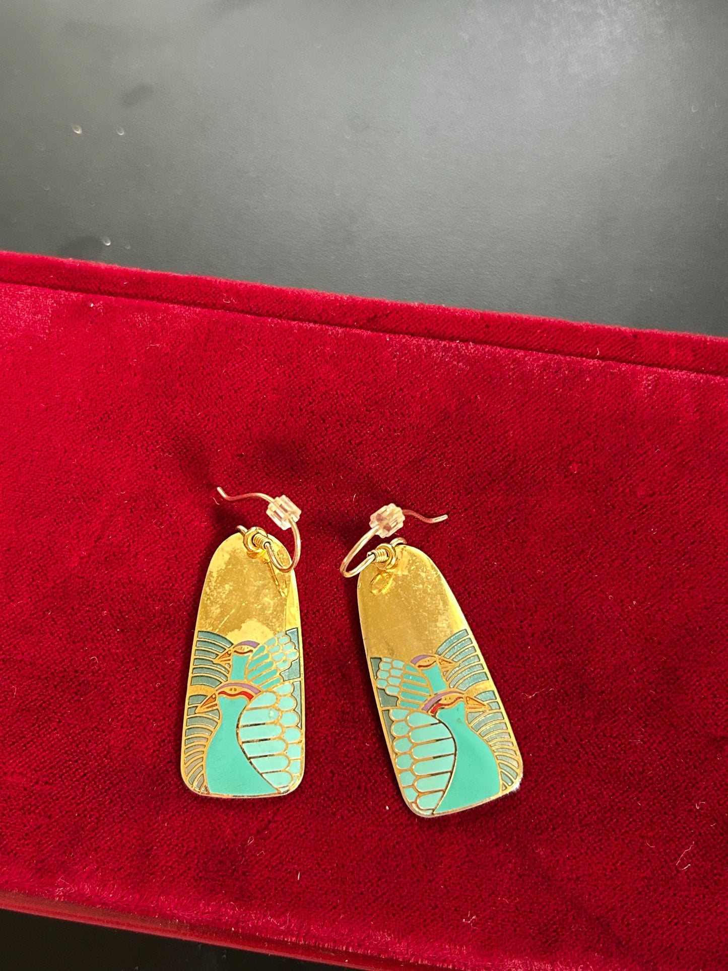 Vintage Laurel Burch Moondoves Doves Cloisonne Enamel Earrings