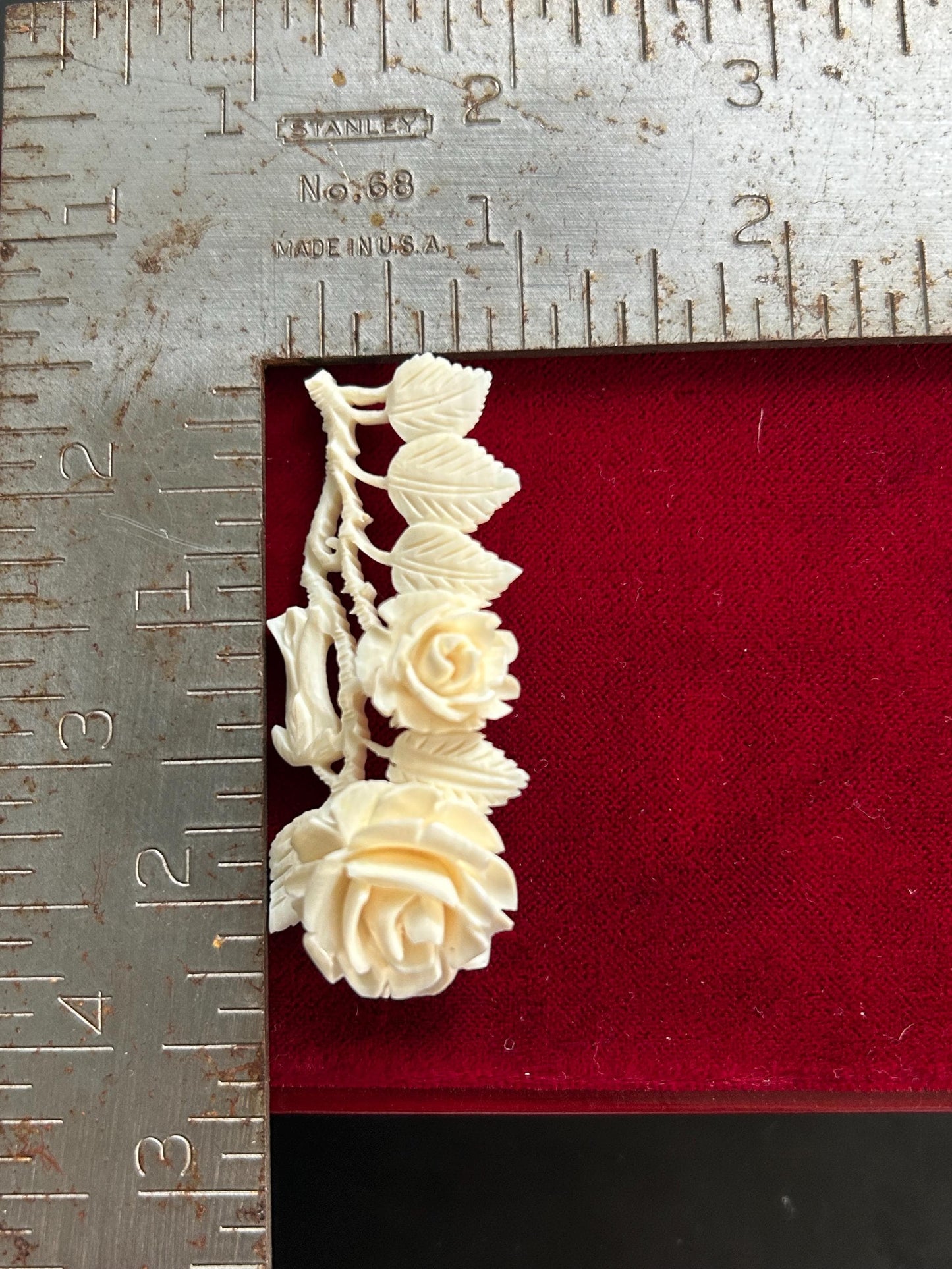 Vintage Hand Carved Rose Brooch Clip Earrings Set Floral Demi Parure