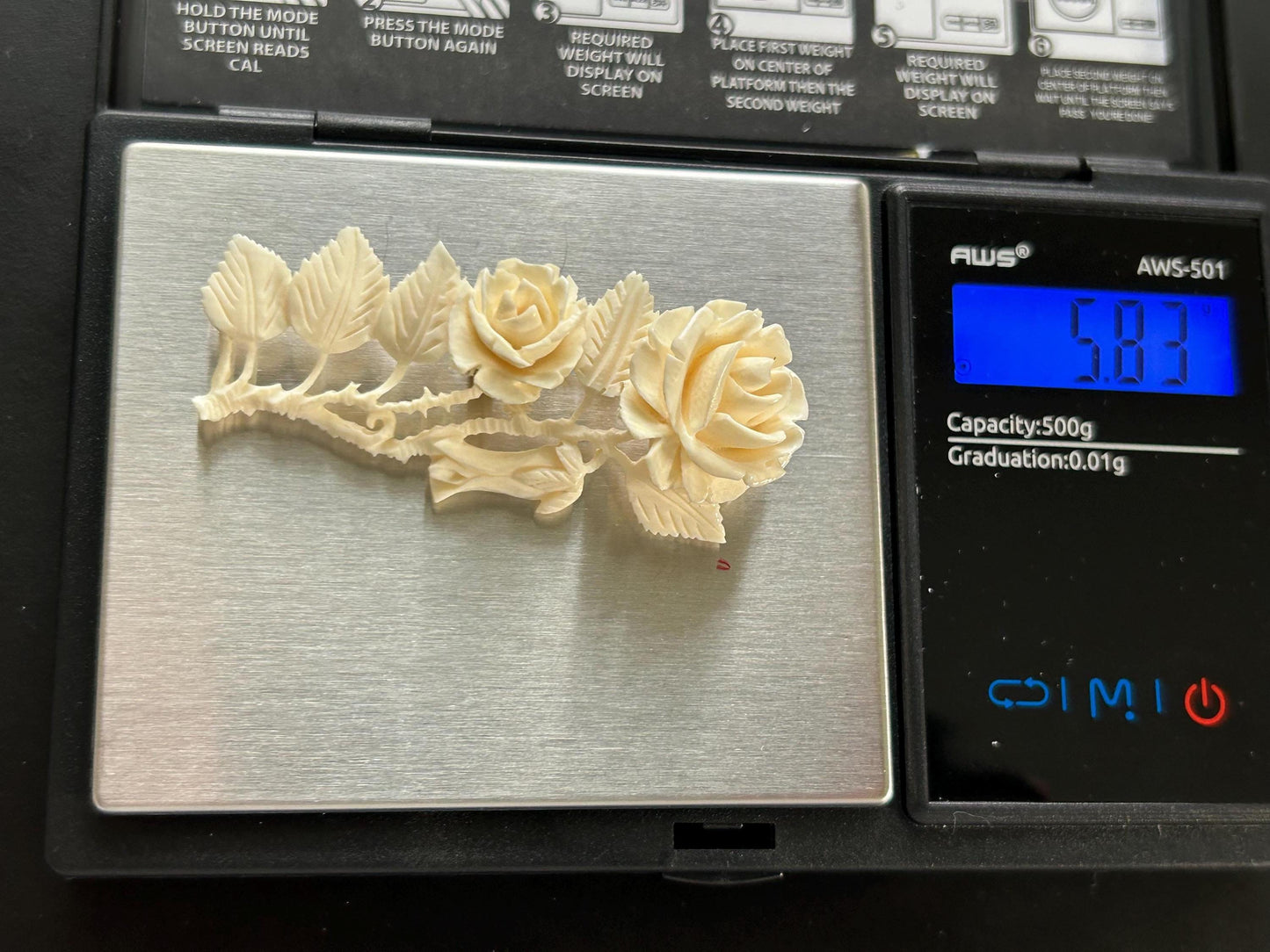 Vintage Hand Carved Rose Brooch Clip Earrings Set Floral Demi Parure