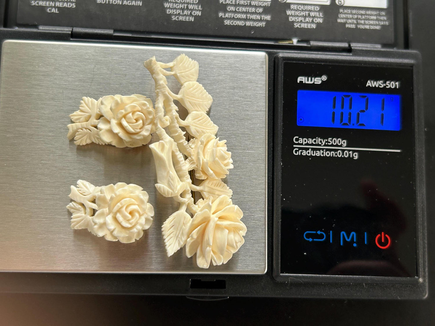 Vintage Hand Carved Rose Brooch Clip Earrings Set Floral Demi Parure