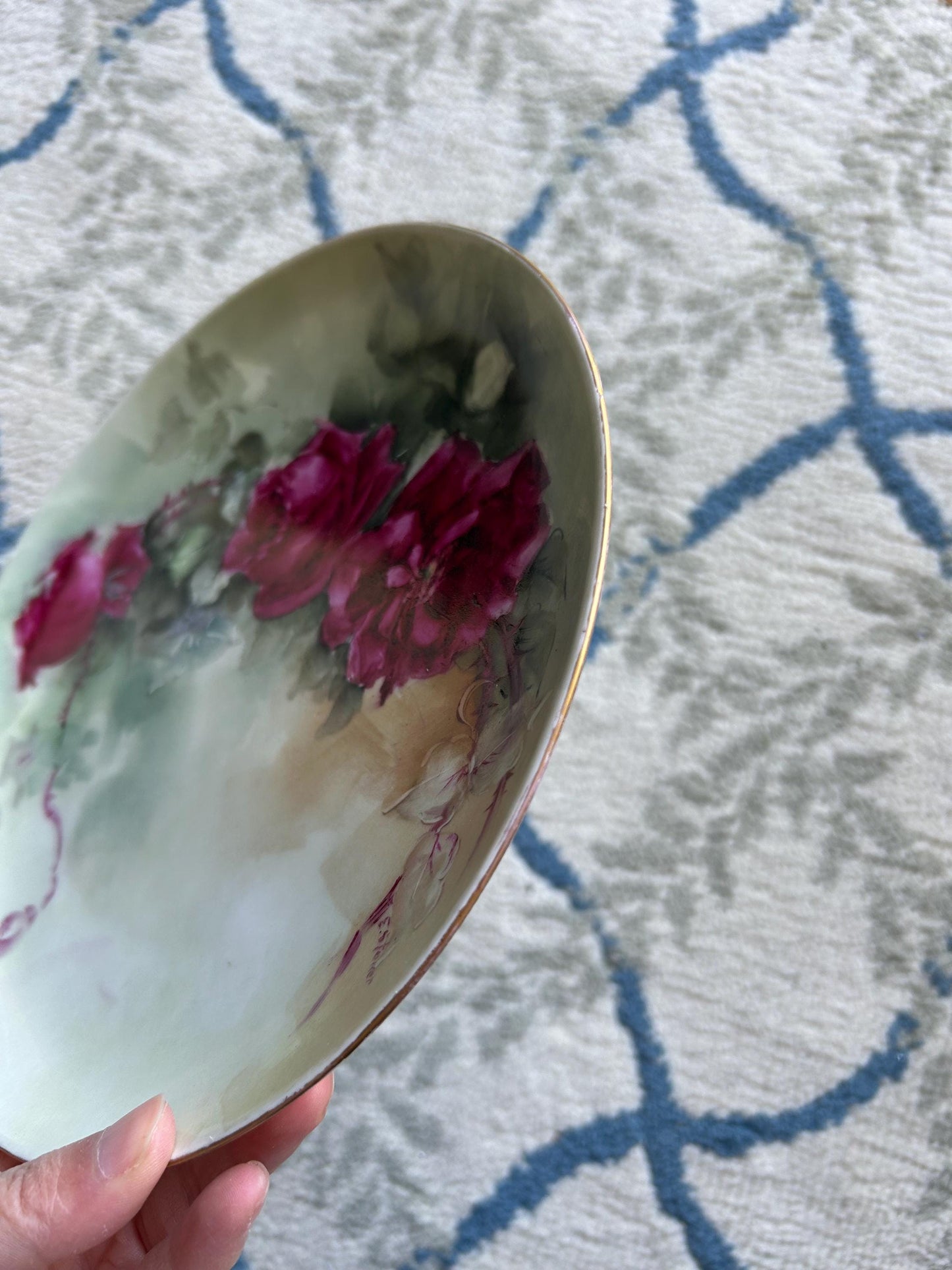 Antique Haviland France Limoges Hand Painted Rose Plate - 9" Luncheon Plate - Victorian Floral Gilt Rim - Exceptional French Porcelain Art