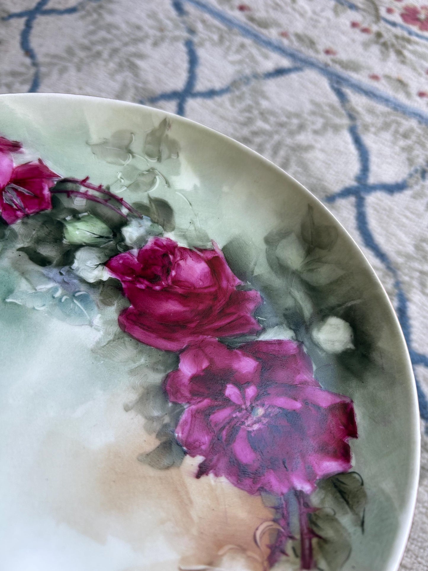 Antique Haviland France Limoges Hand Painted Rose Plate - 9" Luncheon Plate - Victorian Floral Gilt Rim - Exceptional French Porcelain Art