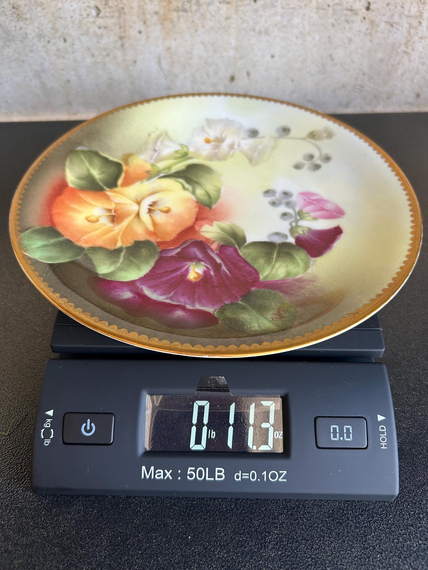 Antique T&V Limoges Hand Painted Morning Glories Plate, Signed Léger, Gold Gilt Cabinet Plate, French Porcelain c. 1900, Floral Wall Art