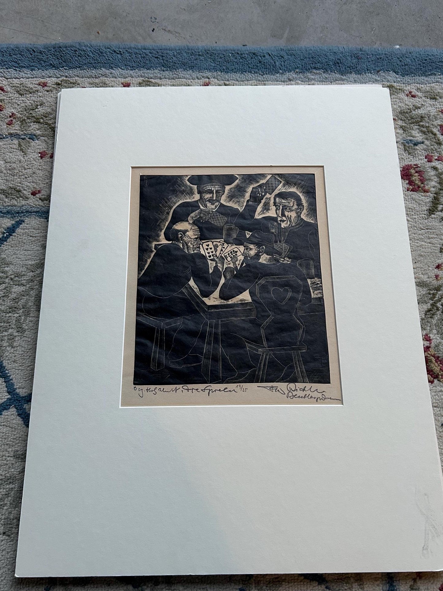 Fritz Richter Die Spieler Original Woodcut Signed Numbered 19/25 German Expressionist Card Players Print Berchtesgaden 1930s Art