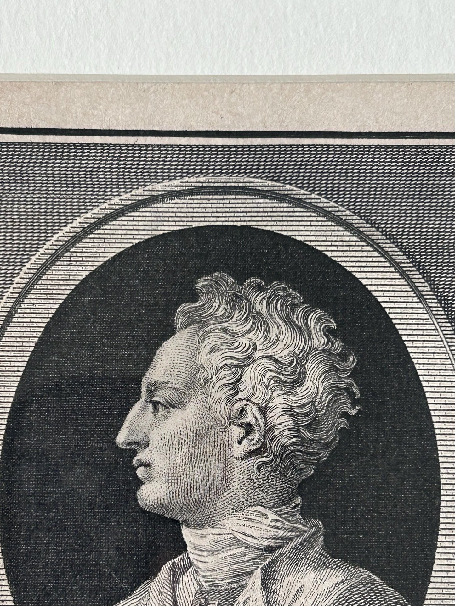 Antique Augustin Saint-Aubin Charles XII Engraving Framed Voltaire