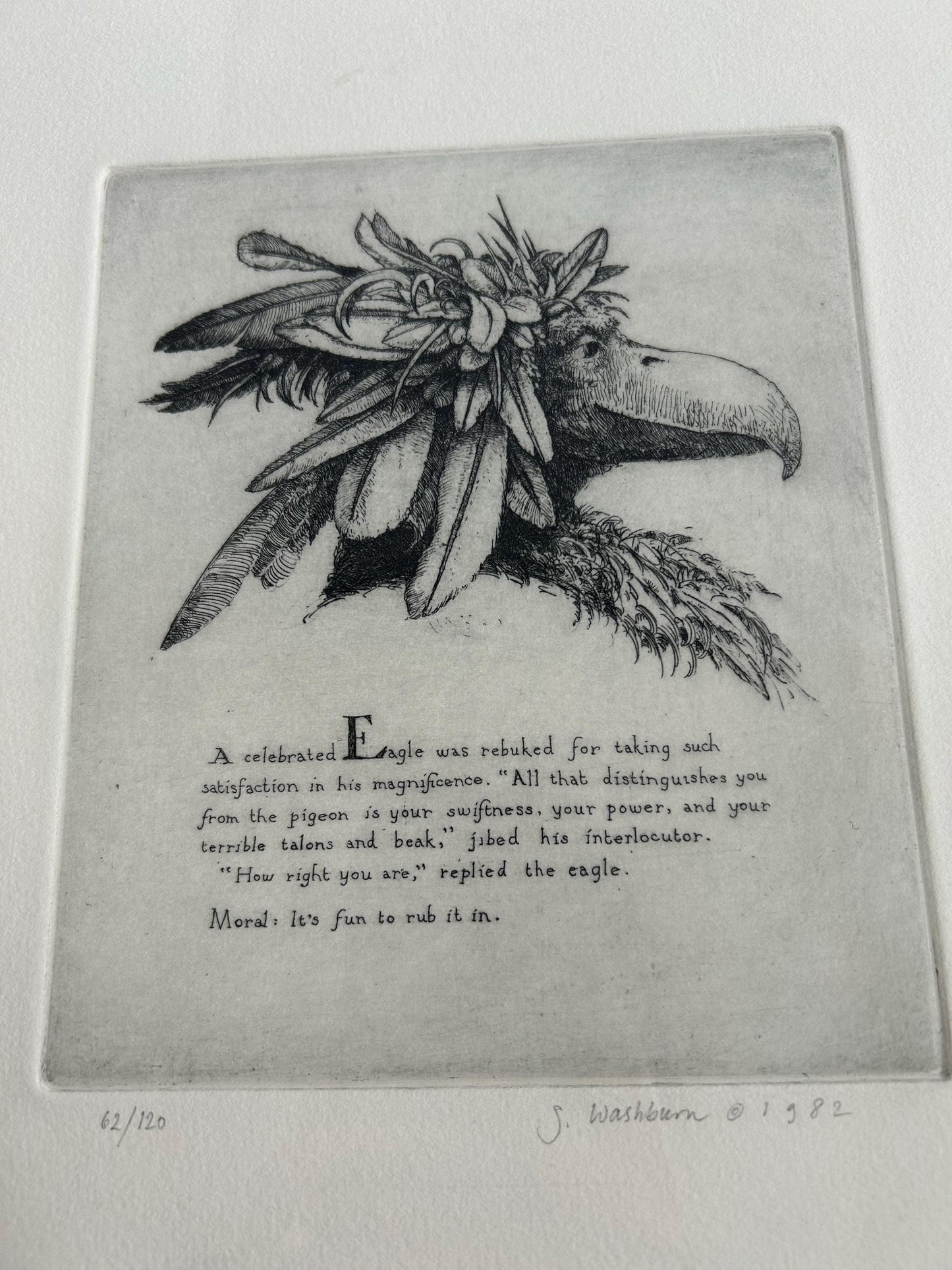Stan Washburn Signed Etching 1982 Eagle Moral Alphabet of Vice & Folly