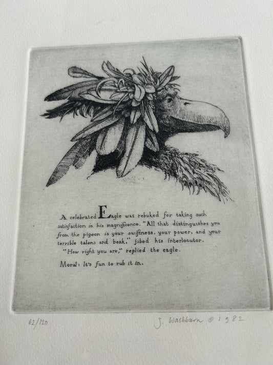 Stan Washburn Signed Etching 1982 Eagle Moral Alphabet of Vice & Folly