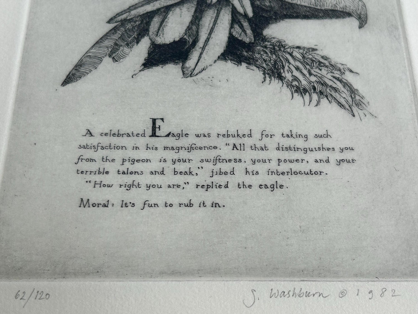 Stan Washburn Signed Etching 1982 Eagle Moral Alphabet of Vice & Folly