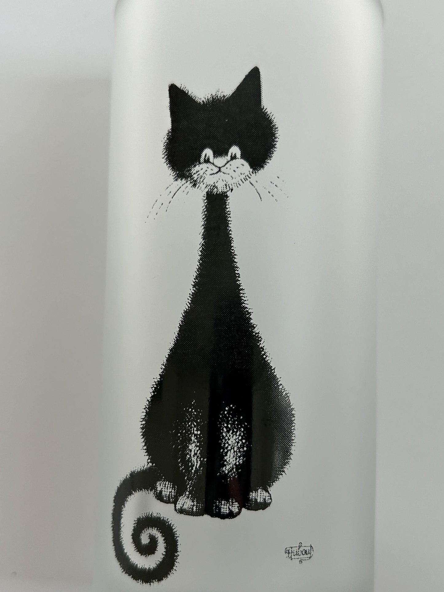 Albert Dubout Cat Highball Glasses, Frosted Tumbler, Editions Clouet France, French Cartoonist Black Cat Barware, Cat Lover Gift