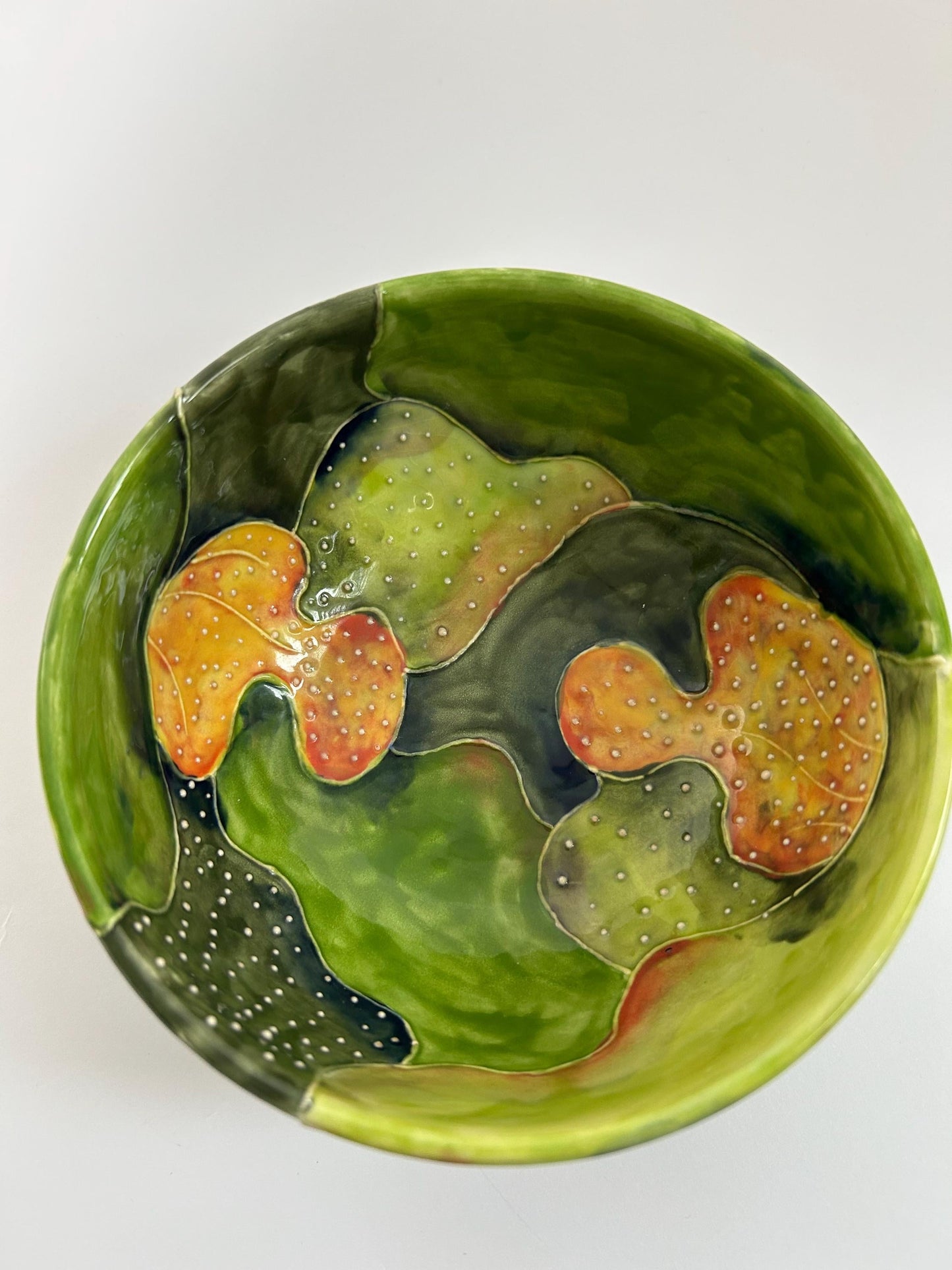 Anna H Handmade Studio Pottery Bowl - Original Underwater Koi Fish & Lily Pad Design - Raised Glaze Ceramic Art - Small Artisan Serving Bowl
