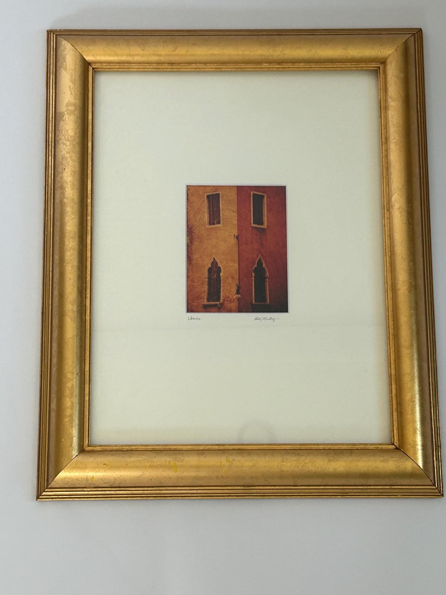Patty Mulligan Signed Art Print "Venice" - Hand-Embellished Gold Leaf Texture -Framed & Matted Architectural Cityscape - Vintage Gallery Art