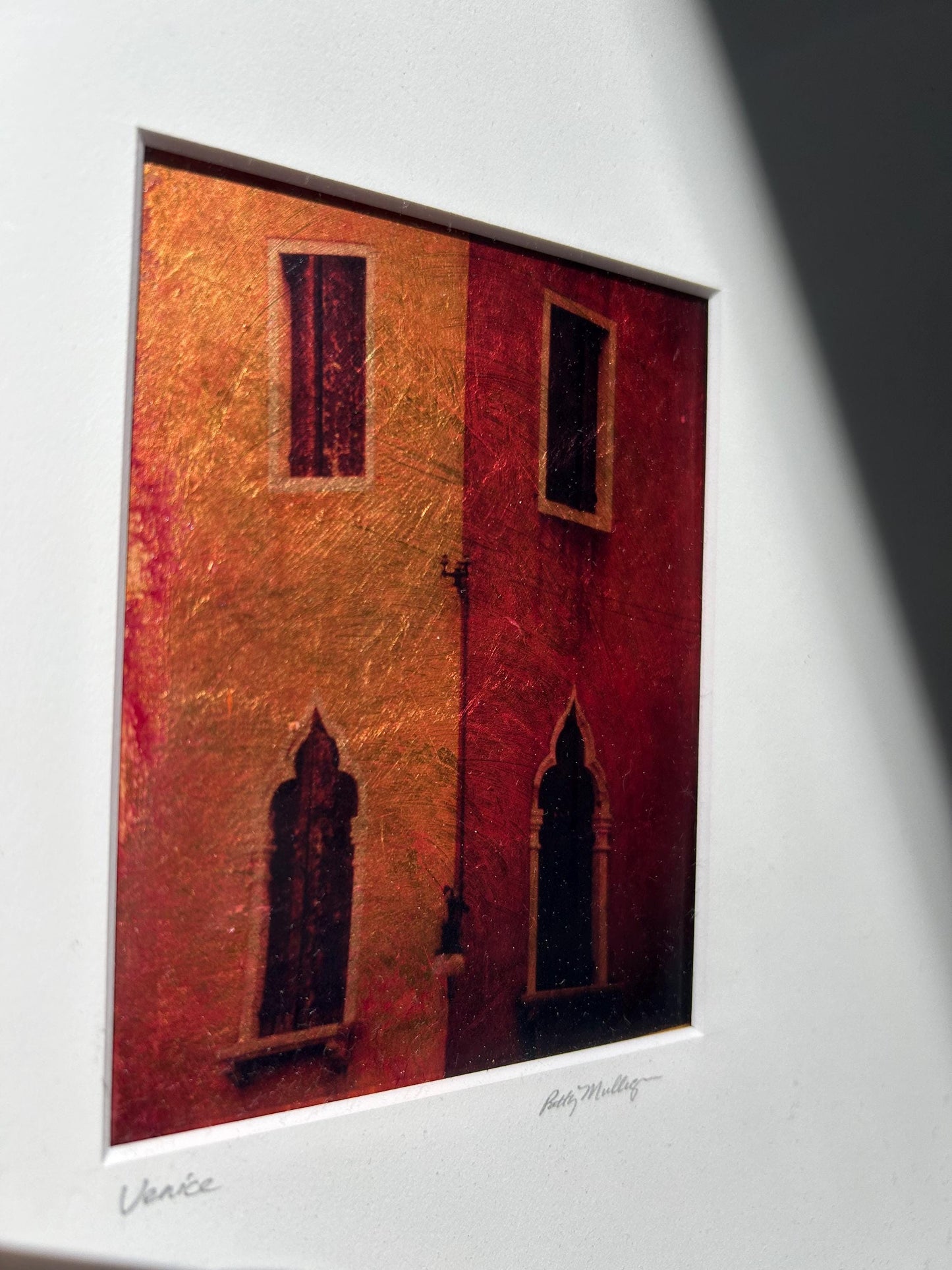 Patty Mulligan Signed Art Print "Venice" - Hand-Embellished Gold Leaf Texture -Framed & Matted Architectural Cityscape - Vintage Gallery Art
