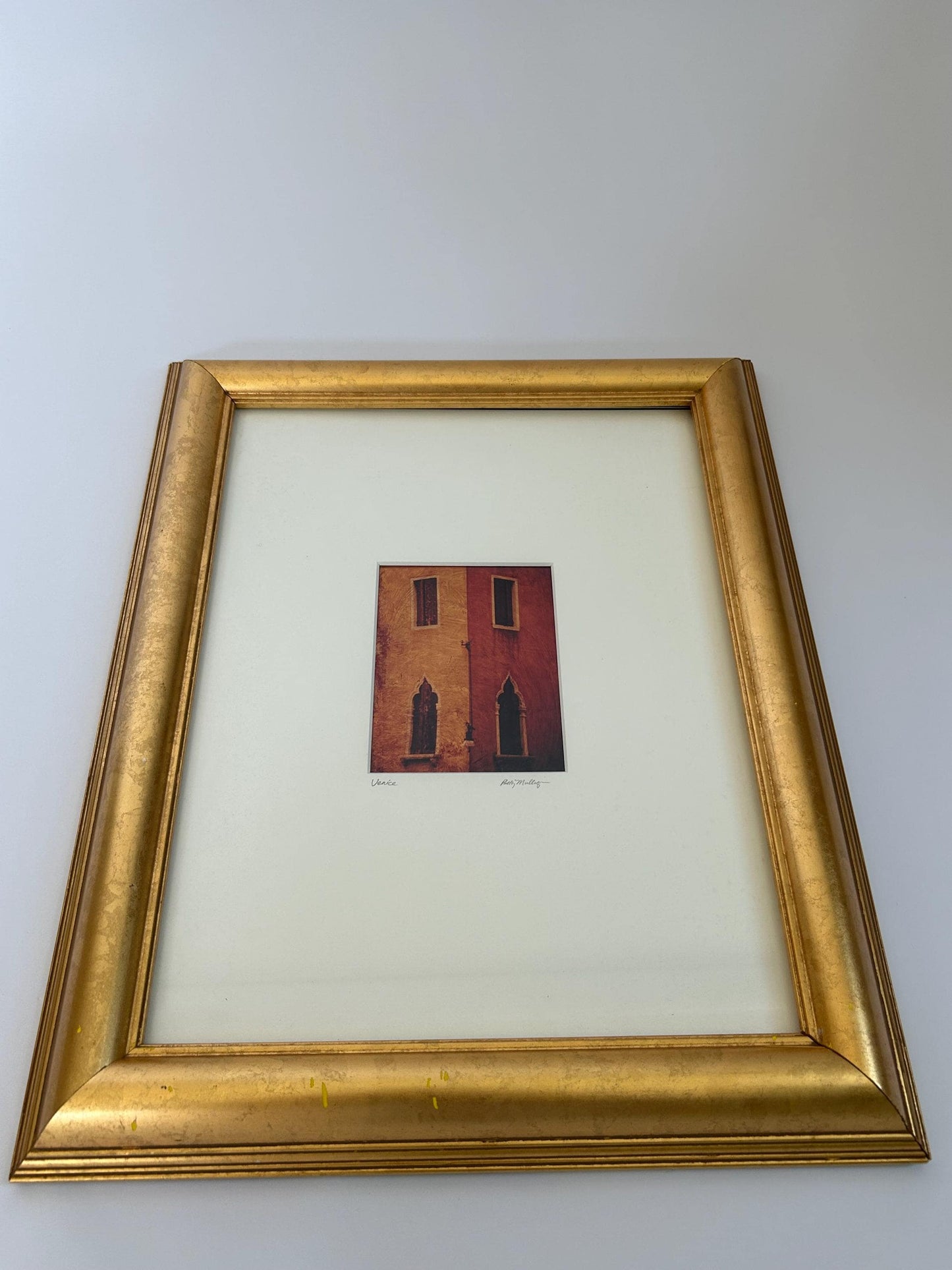 Patty Mulligan Signed Art Print "Venice" - Hand-Embellished Gold Leaf Texture -Framed & Matted Architectural Cityscape - Vintage Gallery Art