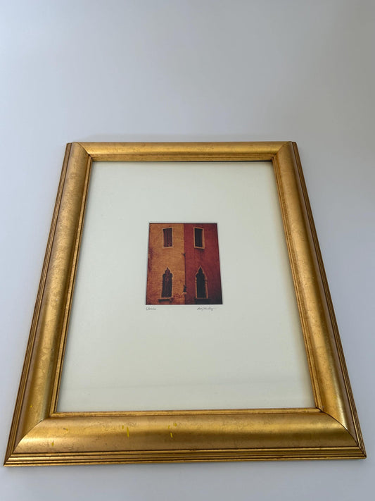 Patty Mulligan Signed Art Print "Venice" - Hand-Embellished Gold Leaf Texture -Framed & Matted Architectural Cityscape - Vintage Gallery Art