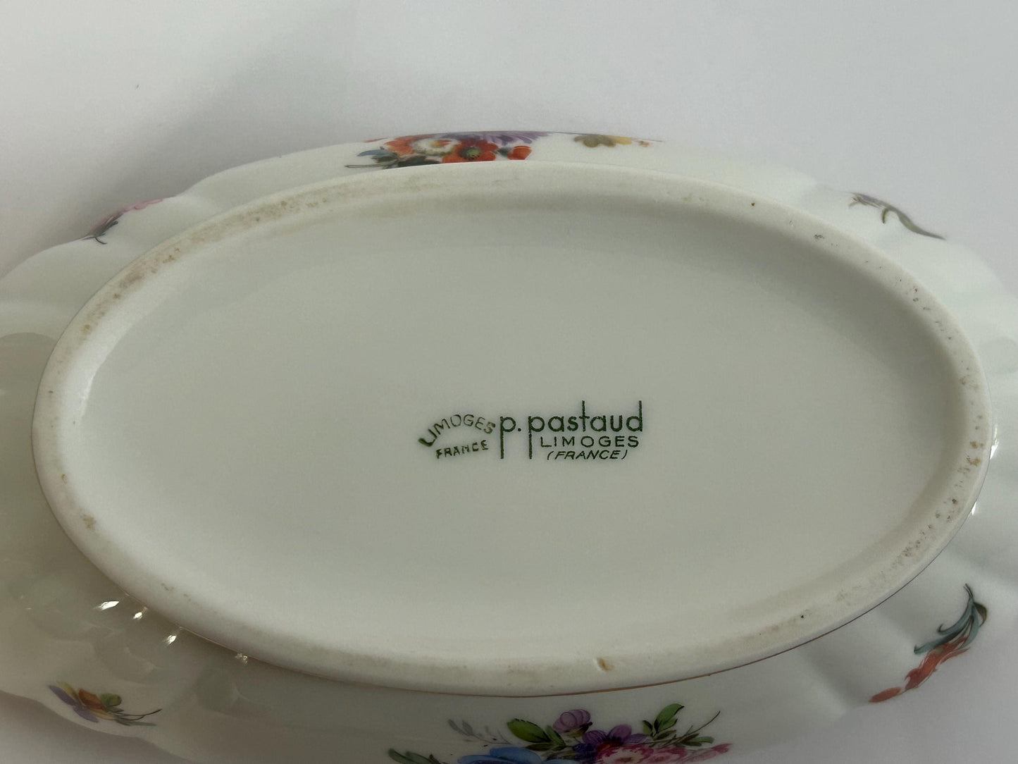 Paul Pastaud Limoges Hand Painted Ravier, Floral Oval Relish Dish