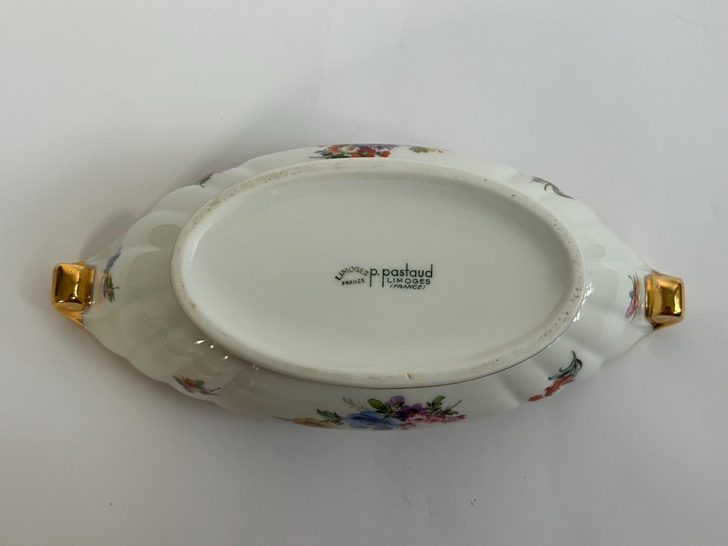 Paul Pastaud Limoges Hand Painted Ravier, Floral Oval Relish Dish
