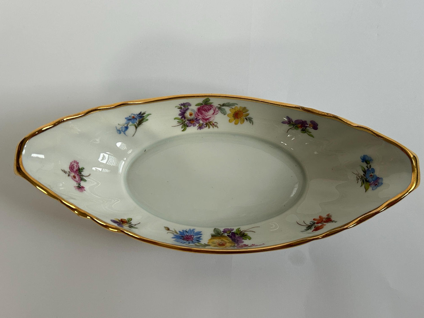 Paul Pastaud Limoges Hand Painted Ravier, Floral Oval Relish Dish