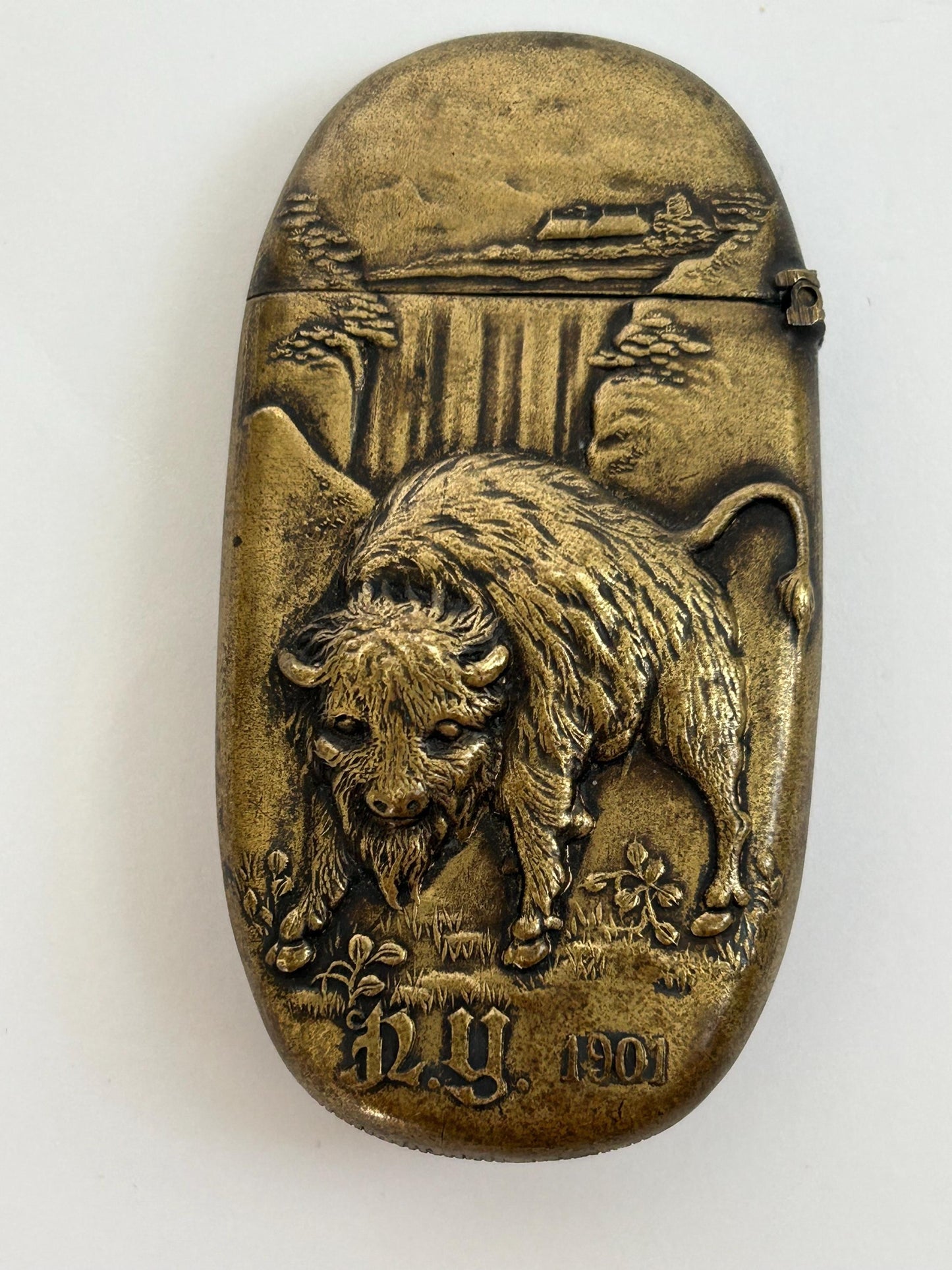 Antique 1901 Pan-American Exposition Match Safe, Buffalo NY Souvenir Vesta Case, Niagara Falls McKinley Era Americana