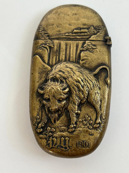 Antique 1901 Pan-American Exposition Match Safe, Buffalo NY Souvenir Vesta Case, Niagara Falls McKinley Era Americana