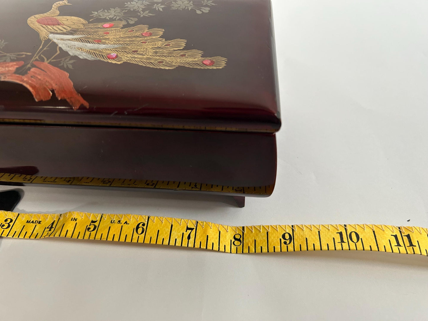 Vintage Minori Orgel Japanese Lacquer Jewelry Box, Maki-e Phoenix Design, Mid-Century Lidded Vanity Box