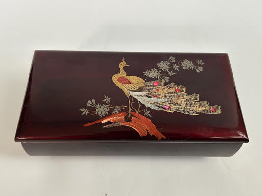 Vintage Minori Orgel Japanese Lacquer Jewelry Box, Maki-e Phoenix Design, Mid-Century Lidded Vanity Box