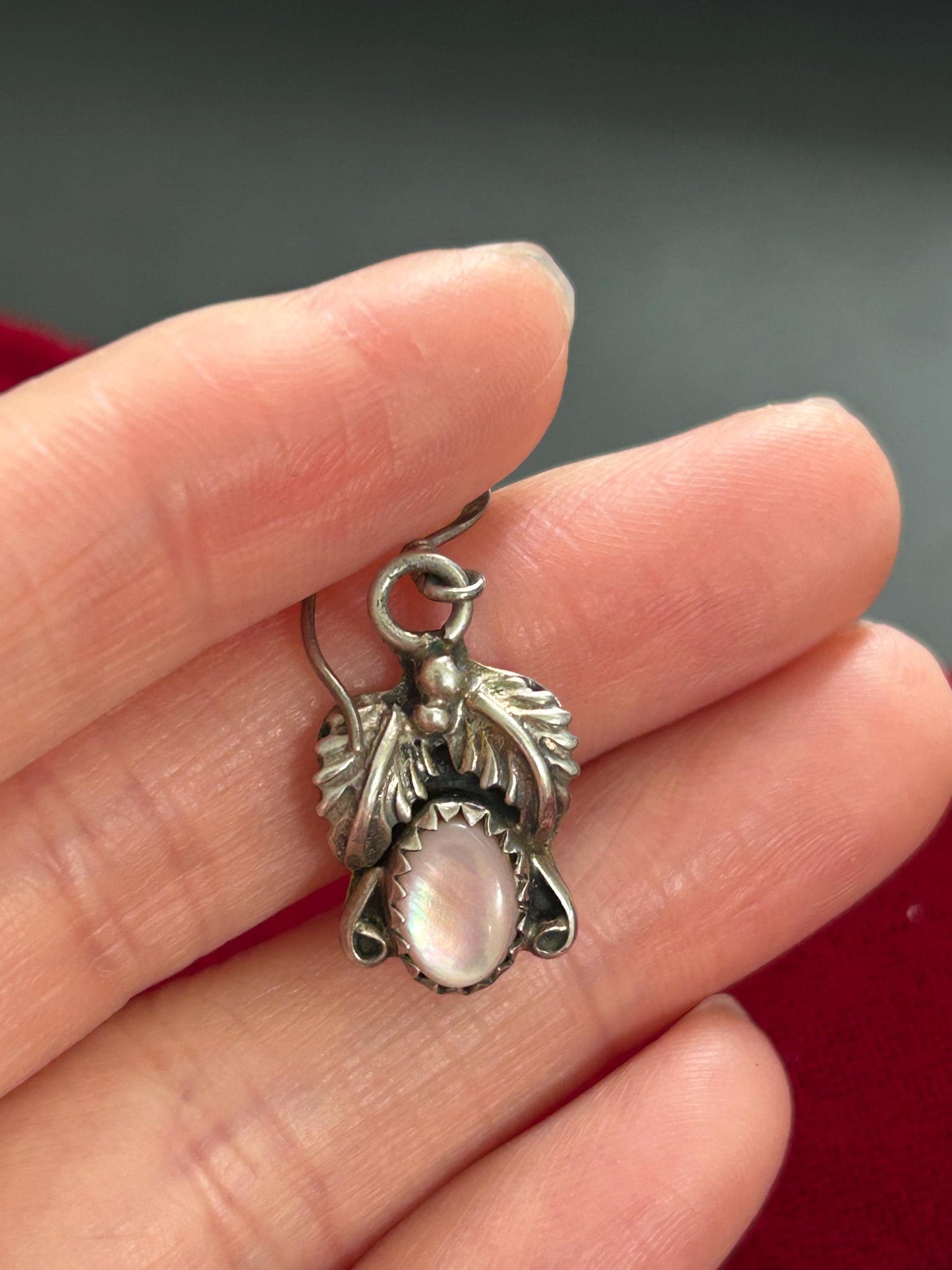Vintage Navajo Style Mother of Pearl Sterling Silver Leaf Earrings