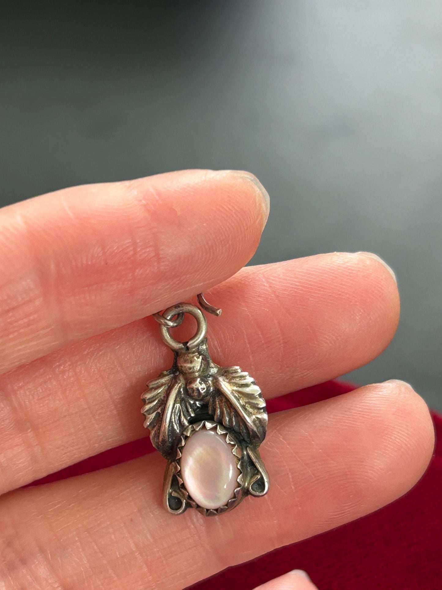 Vintage Navajo Style Mother of Pearl Sterling Silver Leaf Earrings