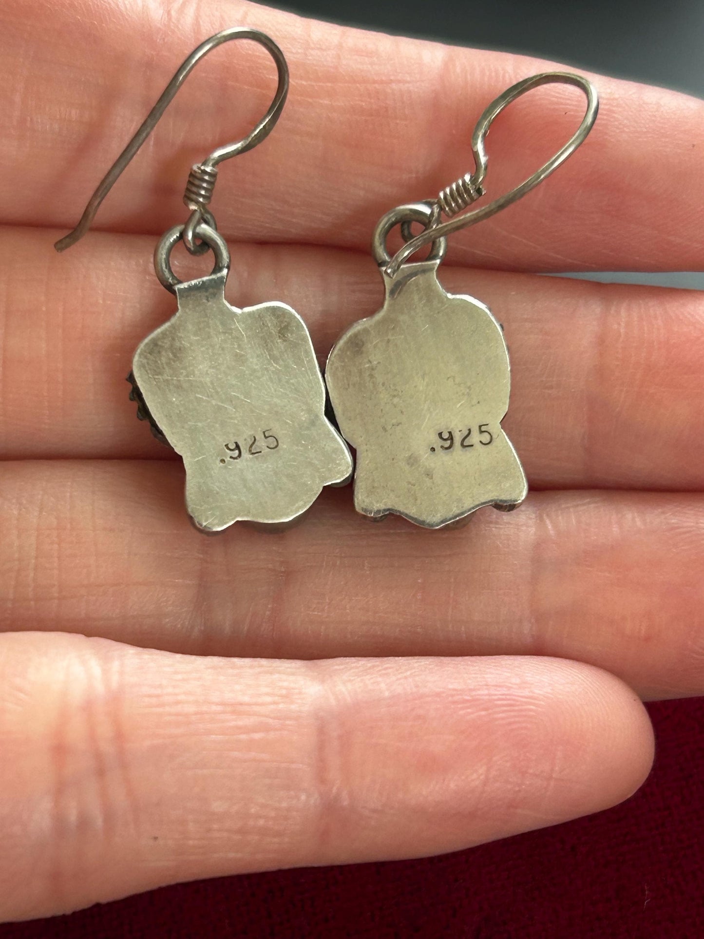 Vintage Navajo Style Mother of Pearl Sterling Silver Leaf Earrings