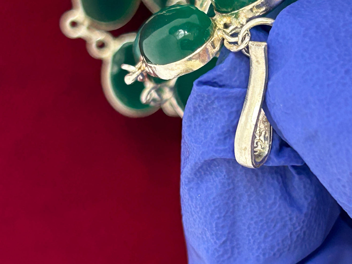Green Onyx Sterling Silver Cabochon Bracelet, Double Row Statement