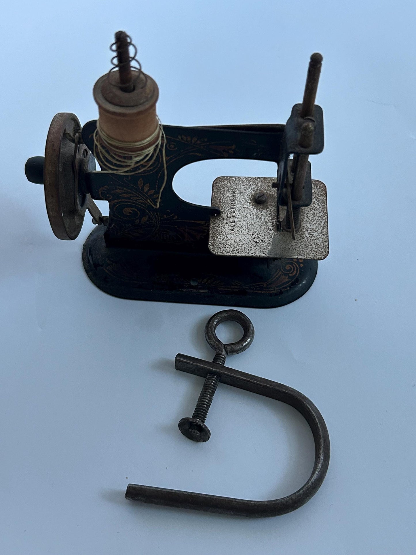 Antique German Toy Sewing Machine Original Box 1900s Child Hand Crank