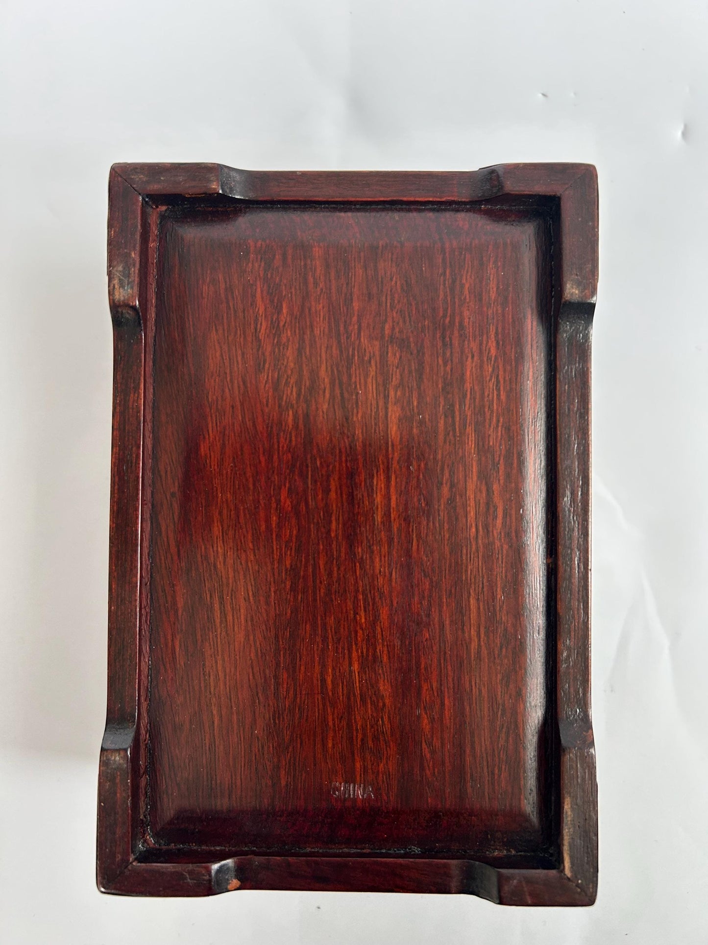 Vintage Chinese Rosewood Jewelry Box Carved Jade Brass Silk Lined
