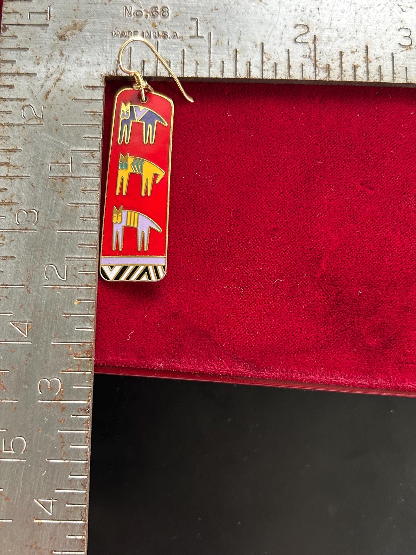 Vintage Laurel Burch Hieroglyphic Cats Cloisonne Enamel Earrings