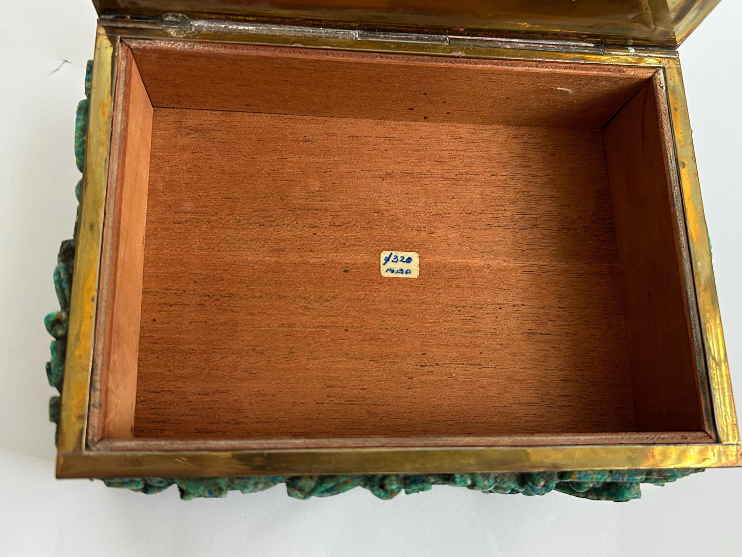 El Arte Azteca Brass Malachite Hinged Box Mexico Vintage MCM 1960s Aztec