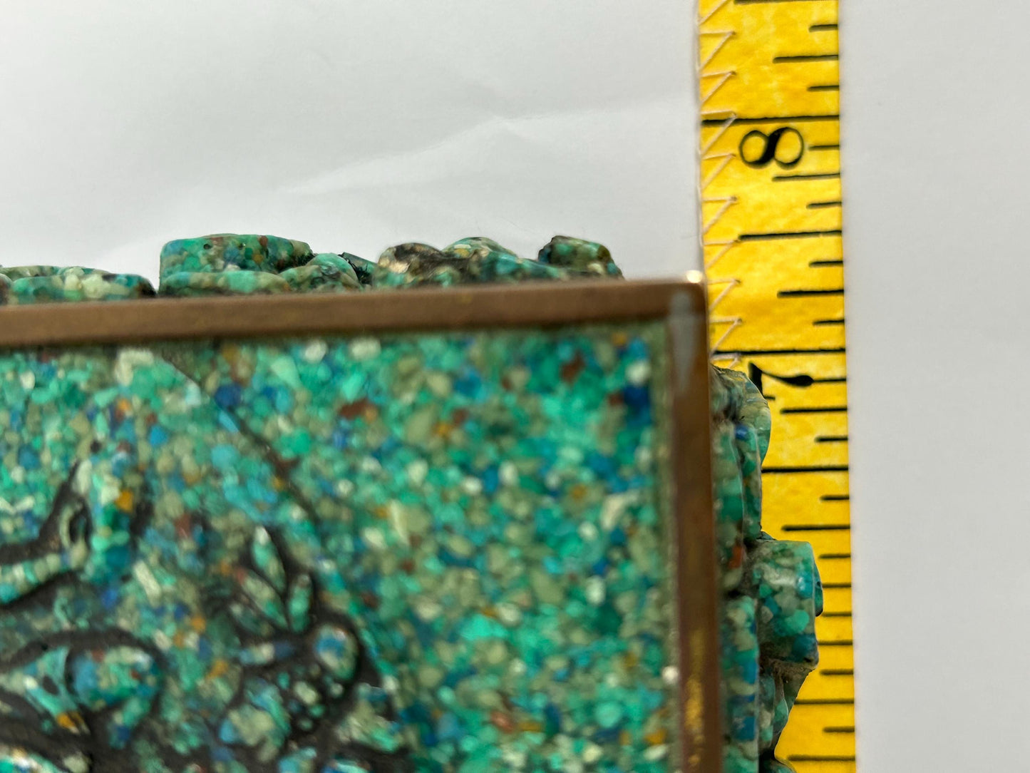 El Arte Azteca Brass Malachite Hinged Box Mexico Vintage MCM 1960s Aztec