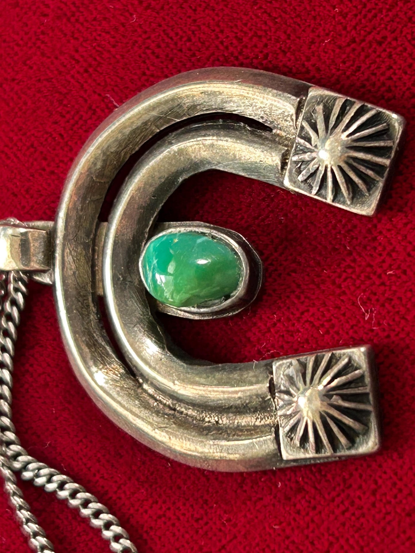 Vintage Sterling Silver Horseshoe Turquoise Pendant Necklace Southwest
