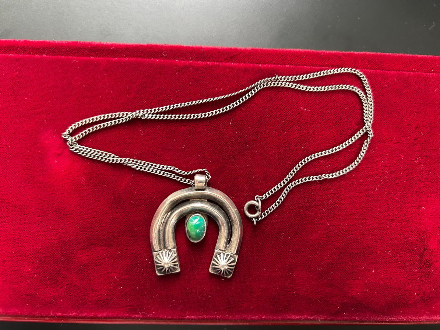 Vintage Sterling Silver Horseshoe Turquoise Pendant Necklace Southwest