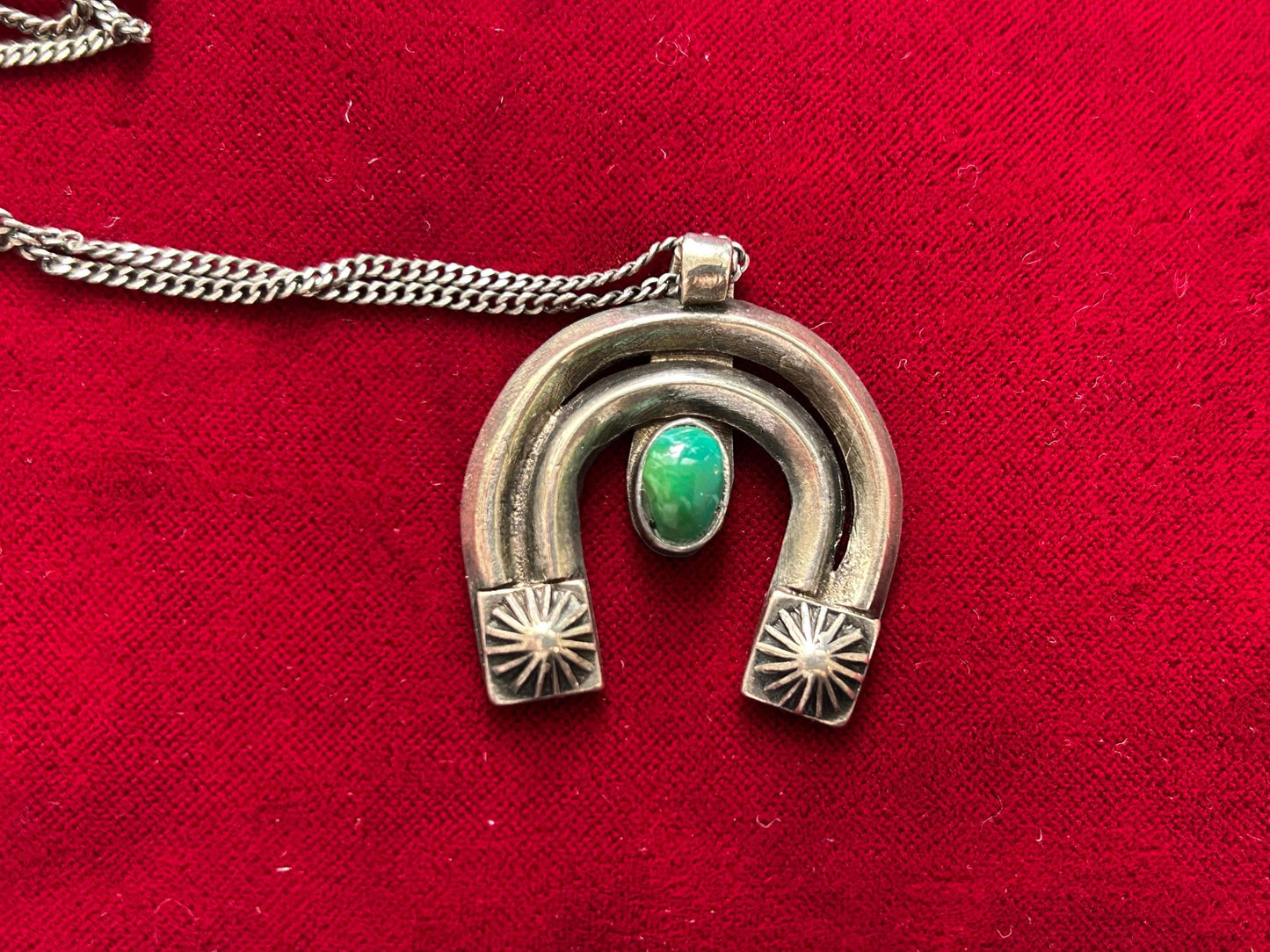 Vintage Sterling Silver Horseshoe Turquoise Pendant Necklace Southwest