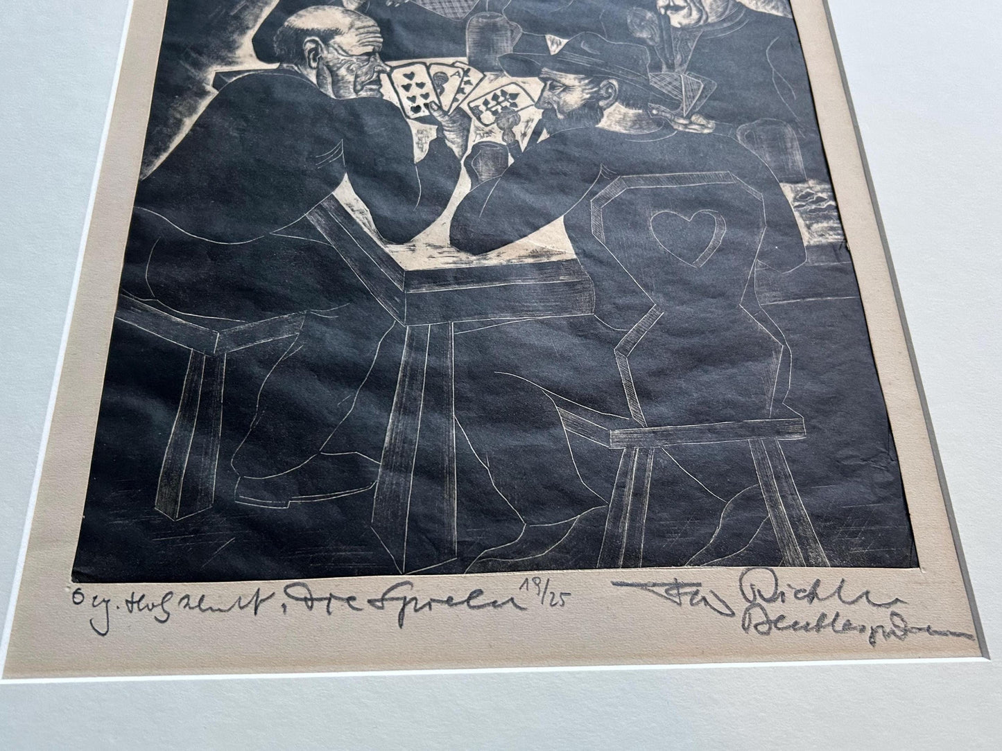 Fritz Richter Die Spieler Original Woodcut Signed Numbered 19/25 German Expressionist Card Players Print Berchtesgaden 1930s Art