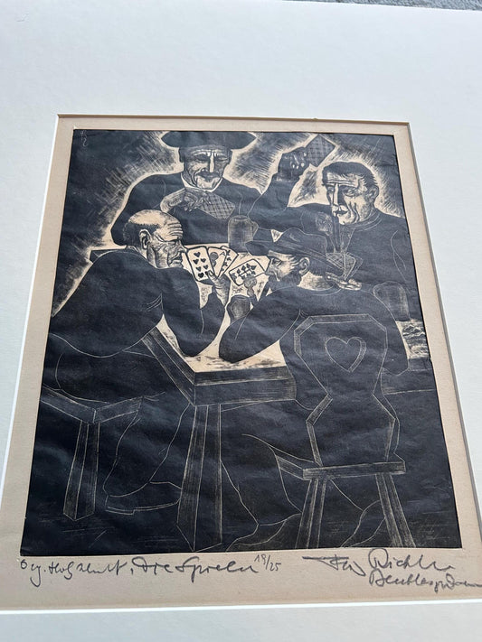 Fritz Richter Die Spieler Original Woodcut Signed Numbered 19/25 German Expressionist Card Players Print Berchtesgaden 1930s Art