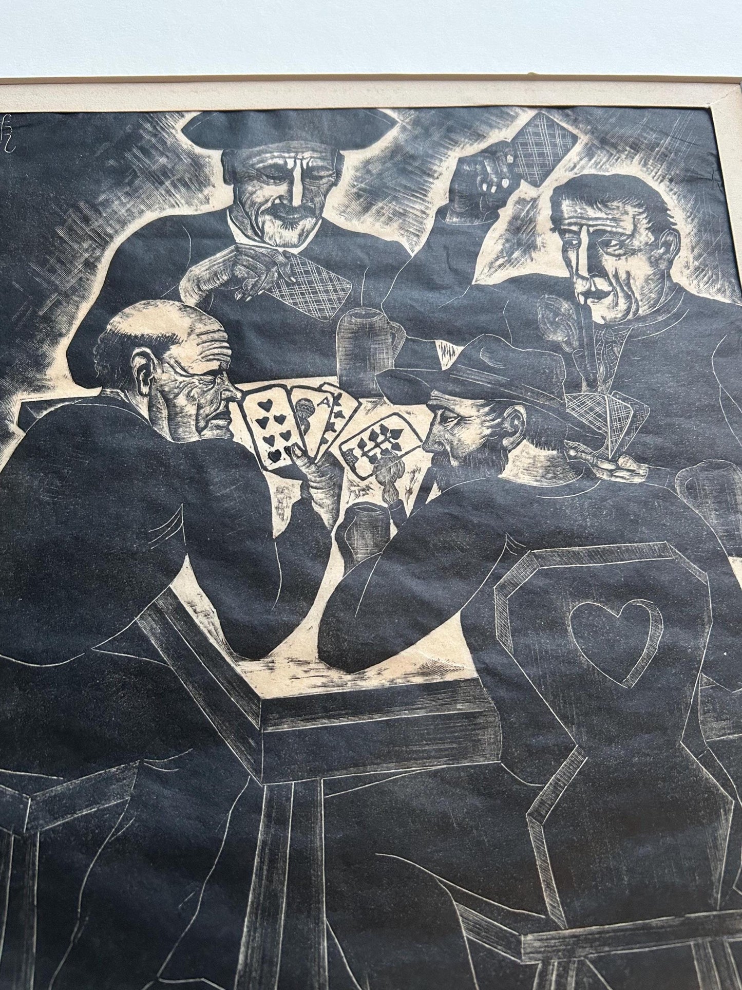Fritz Richter Die Spieler Original Woodcut Signed Numbered 19/25 German Expressionist Card Players Print Berchtesgaden 1930s Art
