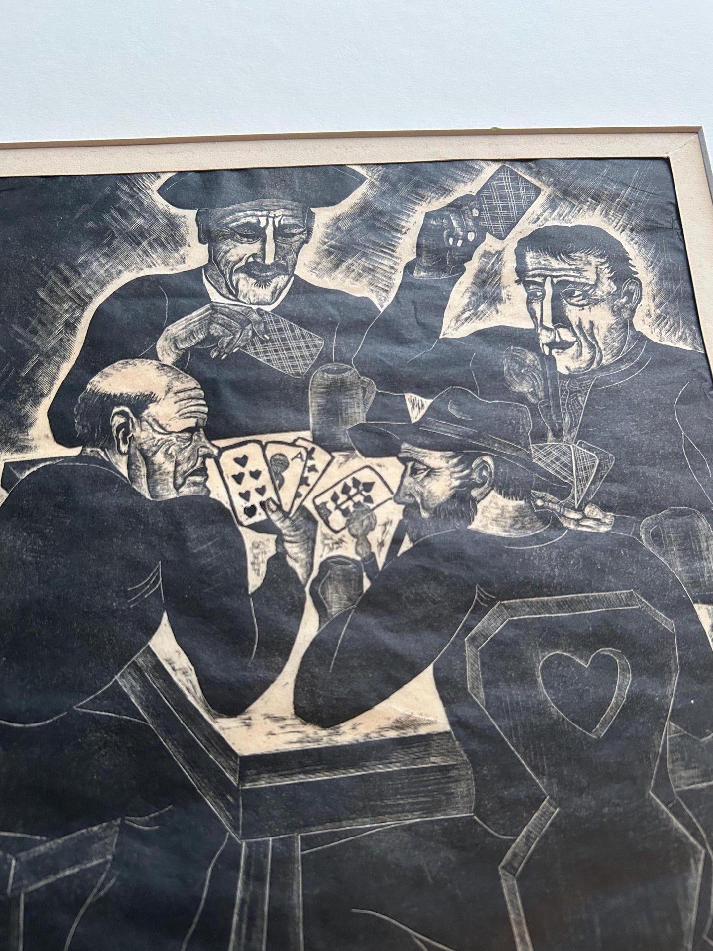 Fritz Richter Die Spieler Original Woodcut Signed Numbered 19/25 German Expressionist Card Players Print Berchtesgaden 1930s Art