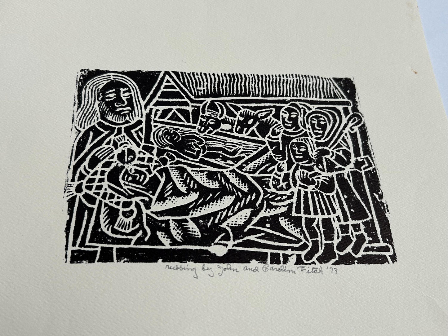 Rare 1973 Brass Rubbing Adoration of the Shepherds Signed Fitch 1500